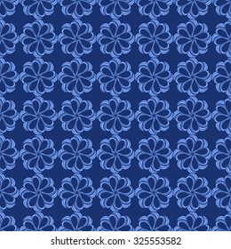 Seamless creative hand-drawn pattern composed of stylized flowers in cornflower blue and ultramarine colors. Vector illustration.