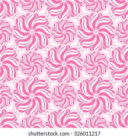 Seamless creative hand-drawn pattern composed of stylized flowers in white and pale crimson colors. Vector illustration.