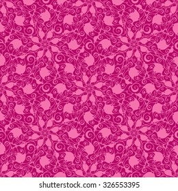 Seamless creative hand-drawn pattern composed of stylized flowers in pale magenta and crimson colors. Vector illustration.