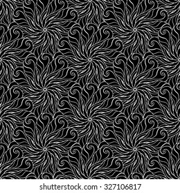 Seamless creative hand-drawn pattern composed of stylized flowers in black and white colors. Vector illustration.