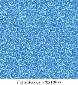 Seamless creative hand-drawn pattern composed of stylized flowers in pale cyan and cornflower blue colors. Vector illustration.