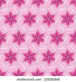 Seamless creative hand-drawn pattern composed of stylized flowers in pale rose and crimson colors. Vector illustration.