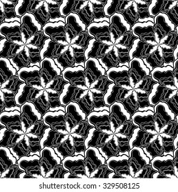 Seamless creative hand-drawn pattern composed of stylized flowers in black and white colors. Vector illustration.