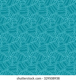 Seamless creative hand-drawn pattern composed of stylized flowers in light cyan and turquoise colors. Vector illustration.
