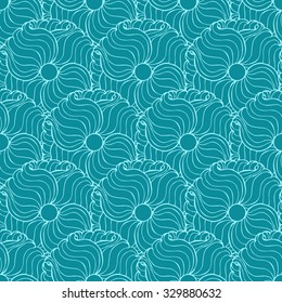 Seamless creative hand-drawn pattern composed of stylized flowers in light cyan and turquoise colors. Vector illustration.