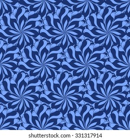 Seamless creative hand-drawn pattern composed of stylized flowers in cornflower blue and ultramarine colors. Vector illustration.