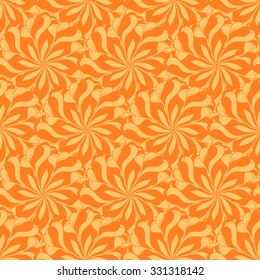 Seamless creative hand-drawn pattern composed of stylized flowers in yellow and orange colors. Vector illustration.