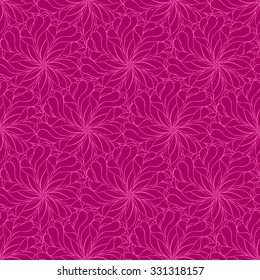 Seamless creative hand-drawn pattern composed of stylized flowers in magenta and dark crimson colors. Vector illustration.