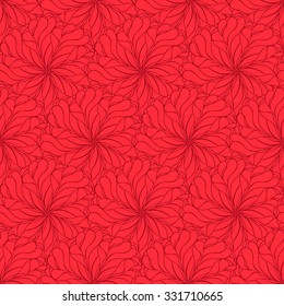 Seamless creative hand-drawn pattern composed of stylized flowers in bright red and maroon colors. Vector illustration.