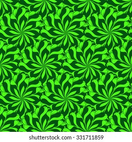 Seamless creative hand-drawn pattern composed of stylized flowers in bright lime and dark green colors. Vector illustration.