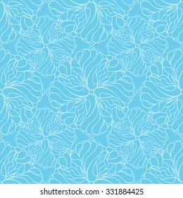 Seamless creative hand-drawn pattern composed of stylized flowers in white and pale blue colors. Vector illustration.