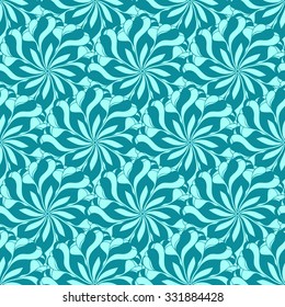 Seamless creative hand-drawn pattern composed of stylized flowers in light cyan and turquoise colors. Vector illustration.