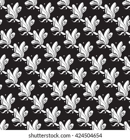 Seamless creative hand-drawn pattern composed of stylized flowers in black and white. Vector illustration.