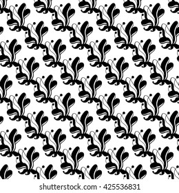 Seamless creative hand-drawn pattern composed of stylized flowers in black and white colors. Vector illustration.