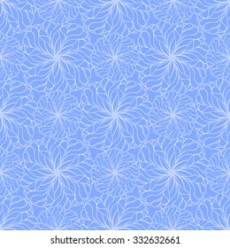 Seamless creative hand-drawn pattern of stylized flowers in white and cornflower blue colors. Vector illustration.