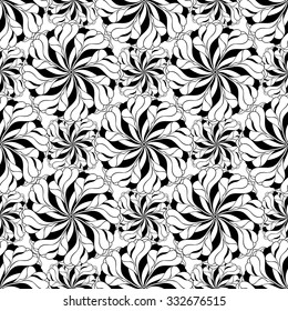 Seamless creative hand-drawn pattern of stylized flowers in black and white colors. Vector illustration.