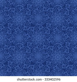 Seamless creative hand-drawn pattern of stylized flowers in cornflower blue and ultramarine colors. Vector illustration.