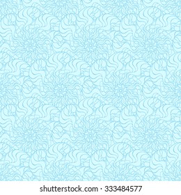 Seamless creative hand-drawn pattern of stylized flowers in light cyan and pale turquoise colors. Vector illustration.