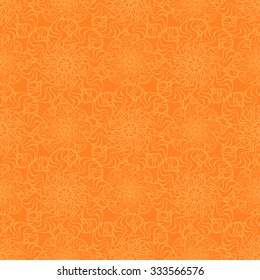 Seamless creative hand-drawn pattern of stylized flowers in yellow and orange colors. Vector illustration.