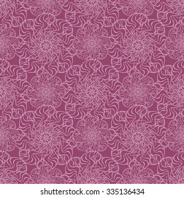 Seamless creative hand-drawn pattern of stylized flowers in pale purple and mauve colors. Vector illustration.