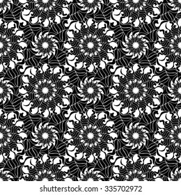 Seamless creative hand-drawn pattern of stylized flowers in black and white colors. Vector illustration.