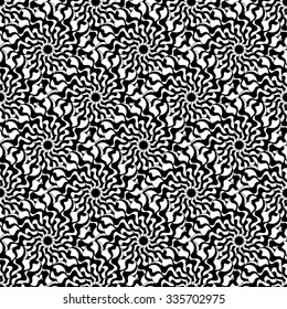 Seamless creative hand-drawn pattern of stylized flowers in black and white colors. Vector illustration.