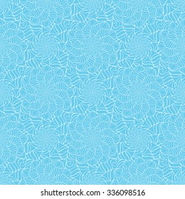 Seamless creative hand-drawn pattern of stylized flowers in white and pale blue colors. Vector illustration.
