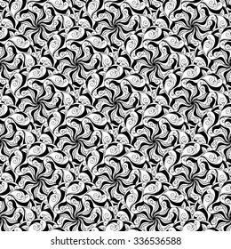 Seamless creative hand-drawn pattern of stylized flowers in black and white colors. Vector illustration.