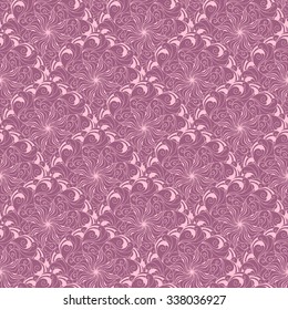 Seamless creative hand-drawn pattern of stylized flowers in light mauve and pale pink colors. Vector illustration.