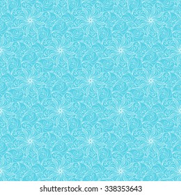 Seamless creative hand-drawn pattern of stylized flowers in white and turquoise colors. Vector illustration.
