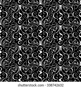 Seamless creative hand-drawn pattern of stylized flowers in black and white colors. Vector illustration.
