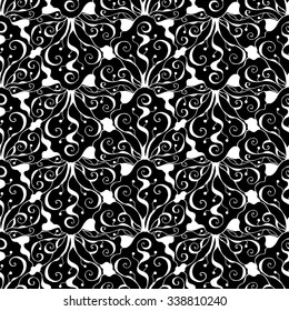 Seamless creative hand-drawn pattern of stylized flowers in black and white colors. Vector illustration.