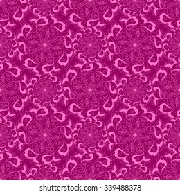 Seamless creative hand-drawn pattern of stylized flowers in bright fuchsia and pale pink colors. Vector illustration.