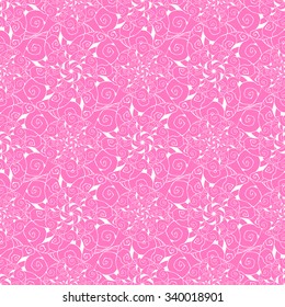 Seamless creative hand-drawn pattern of stylized flowers in pale magenta and white colors. Vector illustration.