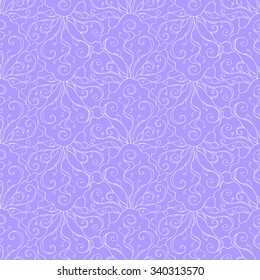 Seamless creative hand-drawn pattern of stylized flowers in pale lavender and light lilac colors. Vector illustration.