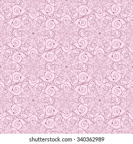Seamless creative hand-drawn pattern of stylized flowers in mauve and pastel pink colors. Vector illustration.