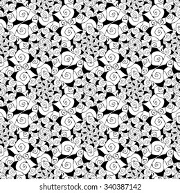 Seamless creative hand-drawn pattern of stylized flowers in black and white colors. Vector illustration.