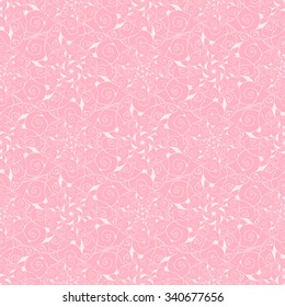 Seamless creative hand-drawn pattern of stylized flowers in pastel pink and light rose colors. Vector illustration.