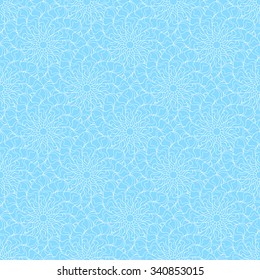 Seamless creative hand-drawn pattern of stylized flowers in pale cyan and white colors. Vector illustration.