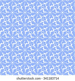 Seamless creative hand-drawn pattern of stylized flowers in cornflower blue and white colors. Vector illustration.