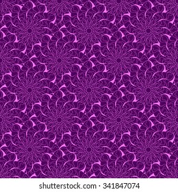 Seamless creative hand-drawn pattern of stylized flowers in dark violet and bright magenta colors. Vector illustration.