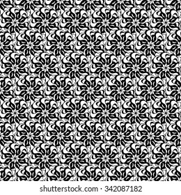 Seamless creative hand-drawn pattern of stylized flowers in black and white colors. Vector illustration.