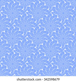 Seamless creative hand-drawn pattern of stylized flowers in cornflower blue and white colors. Vector illustration.