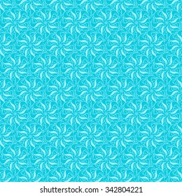 Seamless creative hand-drawn pattern of stylized flowers in light cyan and bright turquoise colors. Vector illustration.