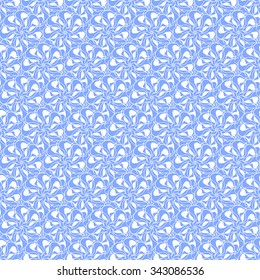 Seamless creative hand-drawn pattern of stylized flowers in cornflower blue and white colors. Vector illustration.