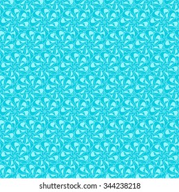 Seamless creative hand-drawn pattern of stylized flowers in light cyan and bright turquoise colors. Vector illustration.