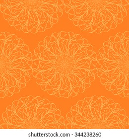 Seamless creative hand-drawn pattern of stylized flowers in yellow and orange colors. Vector illustration.