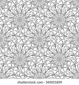 Seamless creative hand-drawn pattern of stylized flowers in black and white colors. Vector illustration.