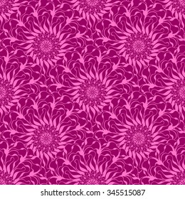 Seamless creative hand-drawn pattern of stylized flowers in bright fuchsia and pale pink colors. Vector illustration.