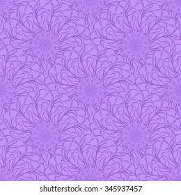 Seamless creative hand-drawn pattern of stylized flowers in violet and pale lilac colors. Vector illustration.